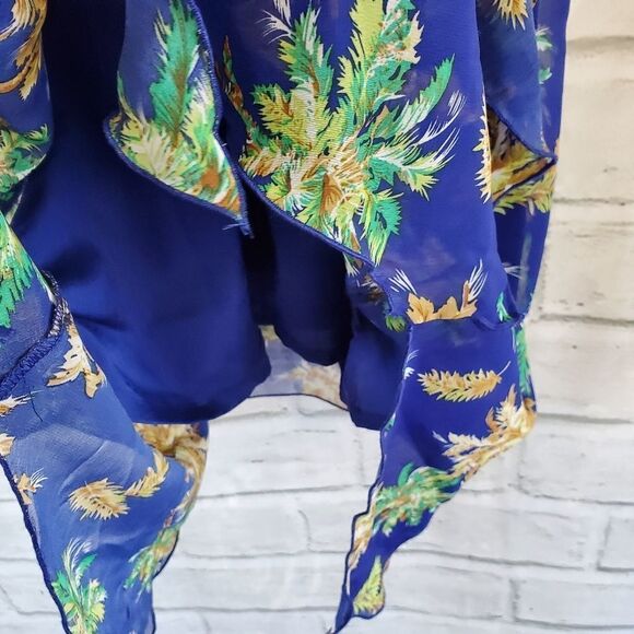 WD.NY Blue hawaiian ruffle dress tropical palm - Picture 11 of 13